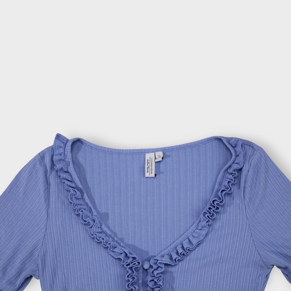 & OTHER STORIES Cropped Ruffle Cardigan Knit Womens Size Small Baby Blue - Picture 4 of 8